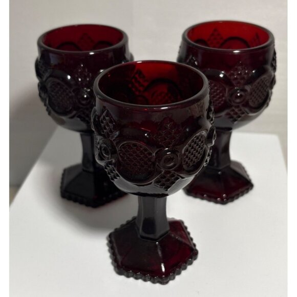 Avon Cape Cod Ruby Red Wine Glasses Set Of 3 Goblets Candle Holder 4.5" - Picture 1 of 6